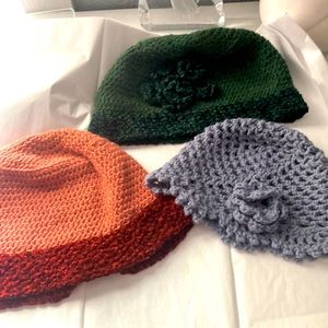 Three crochet beanies so cute